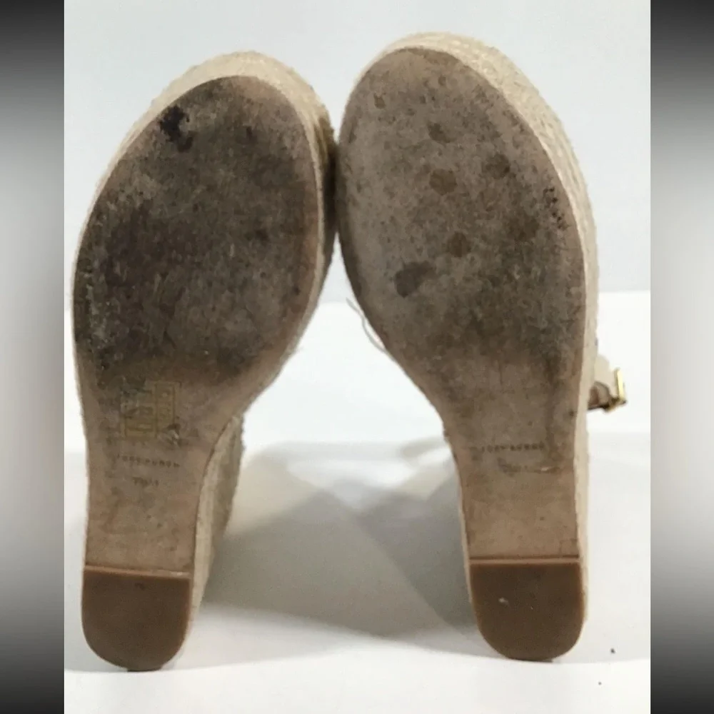 Women’s Tory Burch Cream Leather Espadrille Wedge Platform Sandal Size 7.5M